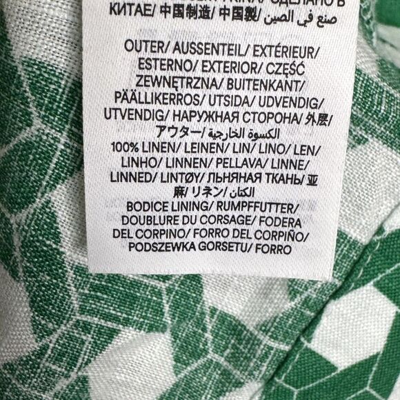 Boden Dress Womens 2P Green White Geometric Sleeveless Midi 100% Linen Pockets - Picture 8 of 10